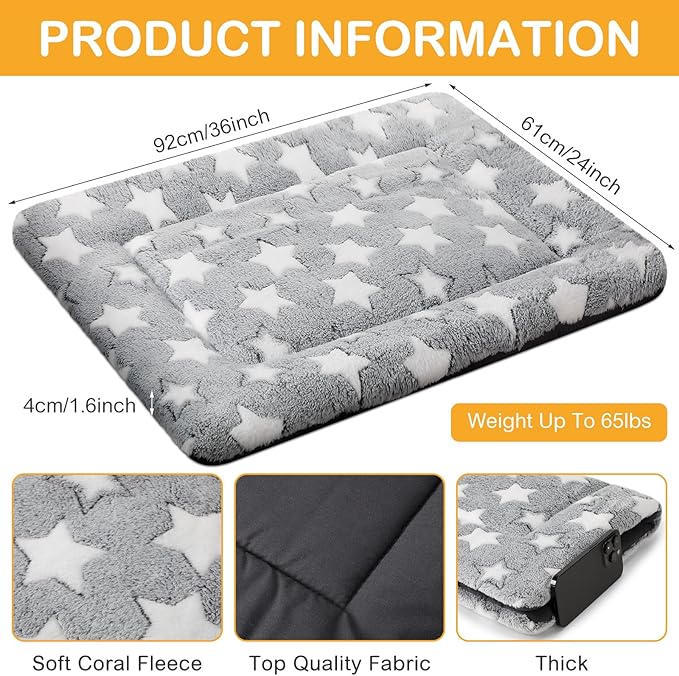 VitalCozy 4 Pcs Dog Crate Pads, Ultra Soft Warm Washable Anti-Slip Kennel Bed Mat for Pets, Reversible, Replaceable, Cage Liner for Small Medium Large Dogs and Cats(24 x 36 x 1.6 Inch,Star,Gray) - Image 2