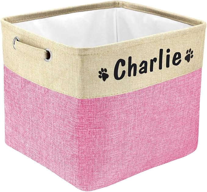 PET ARTIST Collapsible Dog Toy Storage Basket Bin with Personalized Pet's Name - Rectangular Storage Box Chest Organizer for Dog Toys,Clothing,Apparel & Accessories (Pink Big One) by PETARTIST