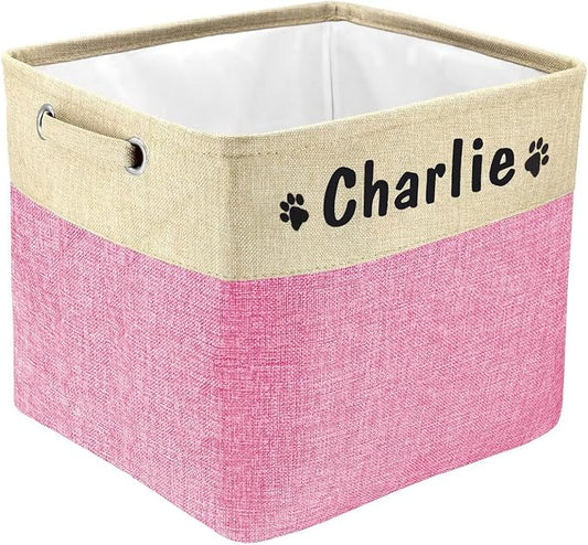 PET ARTIST Collapsible Dog Toy Storage Basket Bin with Personalized Pet's Name - Rectangular Storage Box Chest Organizer for Dog Toys,Clothing,Apparel & Accessories (Pink Big One) by PETARTIST