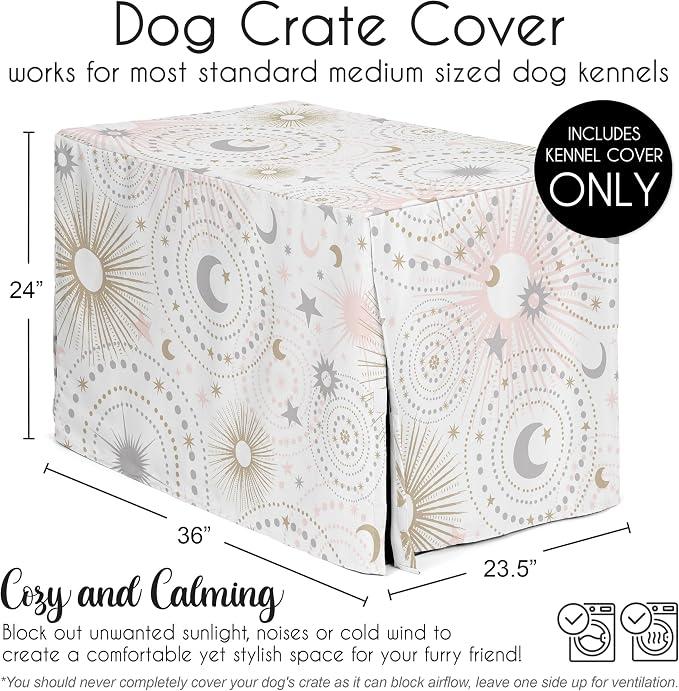 Sweet Jojo Designs 36in. Medium Dog Crate Cover (Boho Star and Moon) Pet Cage, Kennel Covers (Shabby Chic, Bohemian, Celestial, Sky, Stars & Moons, Cosmic, Starburst, Mystical, Blush Pink, Gold, Grey) - Image 5