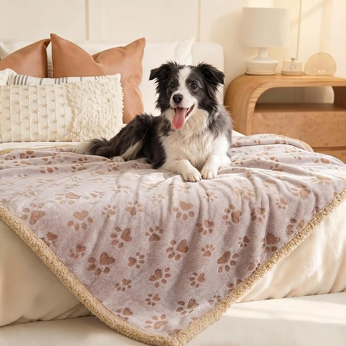 Luciphia Waterproof Dog Blanket Reversible Sherpa Fleece for Small Dogs Cat | Soft Print Pet Blanket Washable Pee Proof, Furniture Protector for Couch Sofa Bed Car, Cozy Throw(57" x 40", Khaki) - Image 6