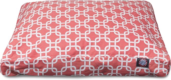 Majestic Pet Shredded Memory Foam Dog Bed Medium with Removable Washable Cover – Rectangle Orthopedic Dog Bed–Durable Dog Crate Bed-Flat Dog Bed for Senior Dogs - (35x29) M - Links - Coral by MajesticPet