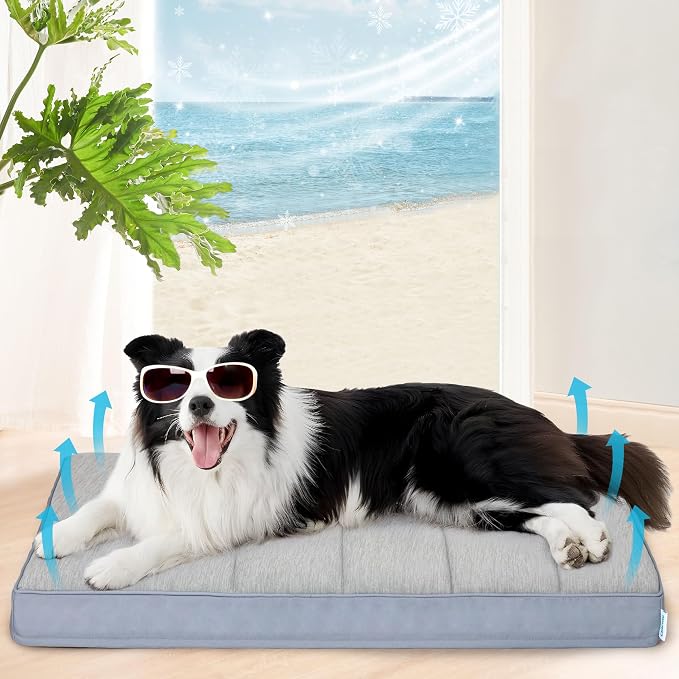 Cooling Dog Bed for Large Dogs - Orthopedic Pet Beds with Memory Foam, QMAX>0.5, Waterproof Removable Washable Cover for Hot Weather, Gery, 35" L x 23" W x 3" H - Image 7