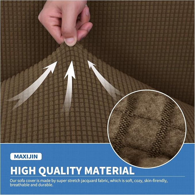 MAXIJIN 2 Piece Chair Slipcovers with Arms Super Stretch Chair Covers for Living Room Dogs Pet Proof Fitted Sofa Couch Protector Spandex Non Slip Armchair Slipcover Washable (Chair, Brown) - Image 3