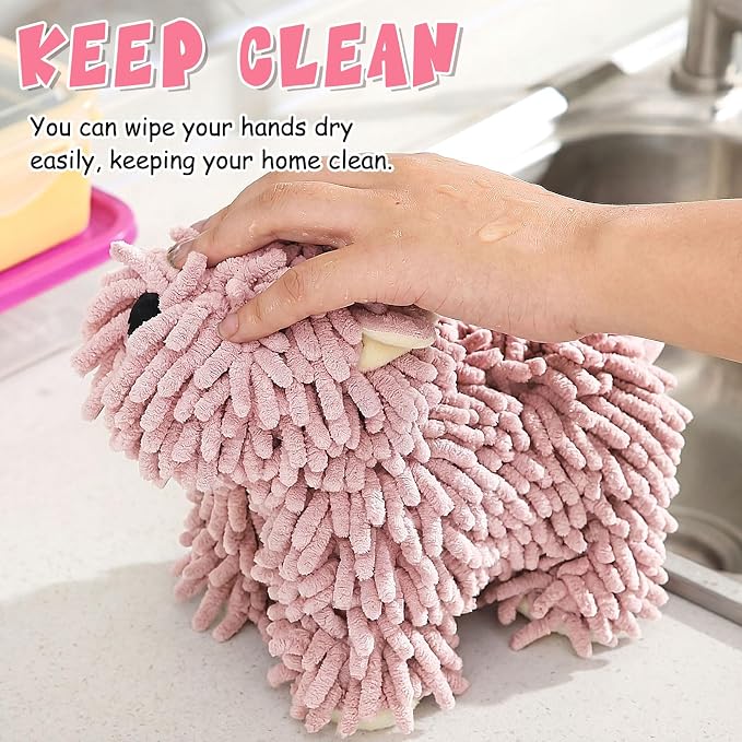 Tegeme 1 Pcs Chenille Dog Hand Towel Fuzzy Towel Absorbent Microfiber Soft for Bathroom Kitchen Washstand (Pink,Standing Dog) - Image 6