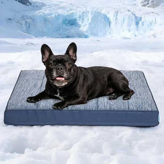 Cooling Dog Bed for Medium Dogs - Orthopedic Pet Beds with Memory Foam, QMAX>0.5, Waterproof Removable Washable Cover for Hot Weather, Wander Blue, 30" L x 20" W x 3" H by ZAKAPAWS