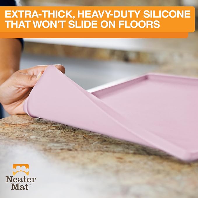 Neater Pet Brands Neater Mat Pet Mats for Food and Water, Cat & Dog Bowl Mat Waterproof Silicone, Feeding Tray, Dog Food Mats for Floors, Placemat w/Raised Edge for Under Bowls, 19” x 12”, Light Pink - Image 4