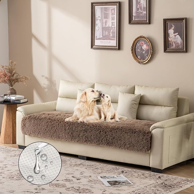 Dogs/Cats Bed Mats, Dog Pad Washable Removable Couch Cover with Anti-Slip Back, Plush Long Fur Mat, Perfect for Small, Medium and Large Dogs.(Brown, 40"x50") - Image 2