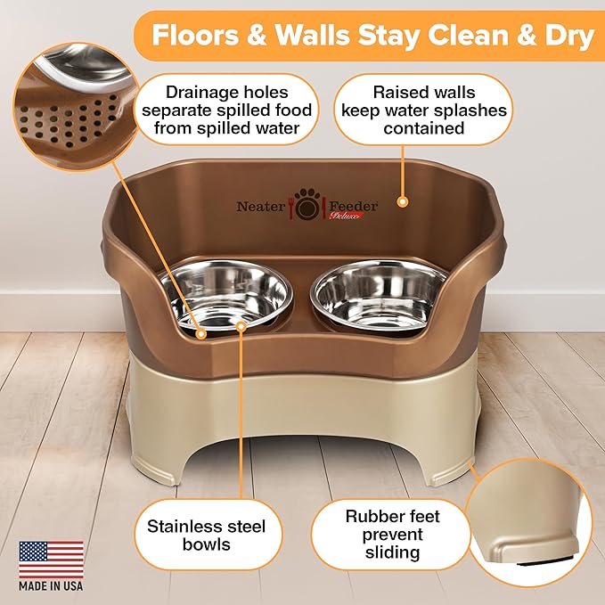 Neater Pet Brands Neater Feeder Deluxe Mess Proof Dog Bowls Elevated for Large Dogs Over 40 lbs, Made in USA, No Spill Raised Dog Food Bowl Stand Feeding Station, Food and Water Bowl Set, Bronze - Image 5