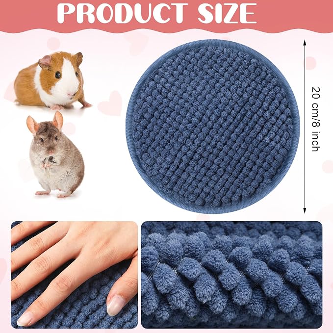 Amylove 4 Pcs Guinea Pig Cage Liner 7.8 Inch Round Washable Chenille Pee Pads Pet Dog Cat Bedding Training Mat Reusable for Small Animals Puppy Bunny Hamster Chinchilla - Image 2