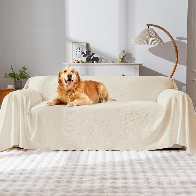 Waterproof Couch Cover, Reversible, Pet-Friendly, Washable and Anti-Slip Couch Covers for Sofa Protection with 3 Cushions, Sofa Slipcovers for Dogs and Cats (71×134in/Beige) by YUEANG