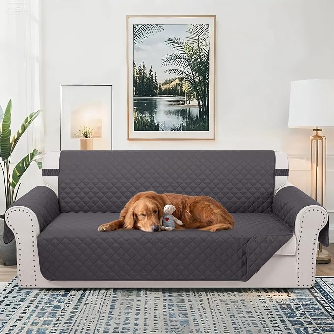 Reversible Couch Cover for 3 Cushion, Sofa, Dark Grey | Couch Cover for Sofa, Pet Friendly Water Repellent Couch Sofa Cover, Washable Furniture Protector with Elastic Straps - Image 2