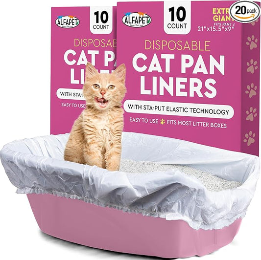 Alfapet Cat litter box liners, Elastic bags liners, 20 Count For Large, X-Large, Giant, Extra-Giant Size litterbox- With Sta-Put Technology for Firm, Easy Fit- Quick + Clever Waste Cleaners, Pack of 2 by Alfapet