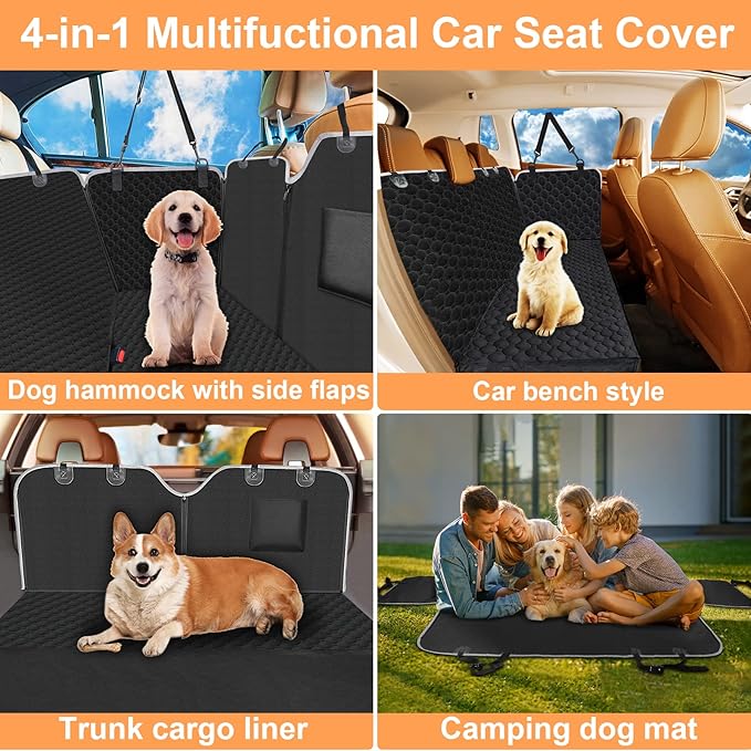 Mancro Dog Car Seat Cover for Back Seat, 2026 Upgraded 600D Heavy Duty Waterproof & Scratch-Resistant Dog Hammock for Car, Back Seat Pet Cover for Dogs with Sedan, Trucks and SUVs, Standard, Black