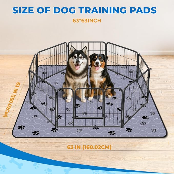 Fostanfly Washable Pee Pads for Dogs, Ultra-Absorbent, 63"x63"-2 Pack, Gray | Large Reusable Potty Training Pads, Leak-Proof, Non-Slip, Large Puppy Pads for Potty Training, Whelping, Crate and Playpen - Image 2