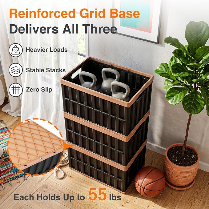 Citylife 64L Collapsible Storage Bins with Lids Plastic Storage Containers for Organizing Stackable Storage Box Large Heavy Duty Utility Crates, 2 Packs - Image 3