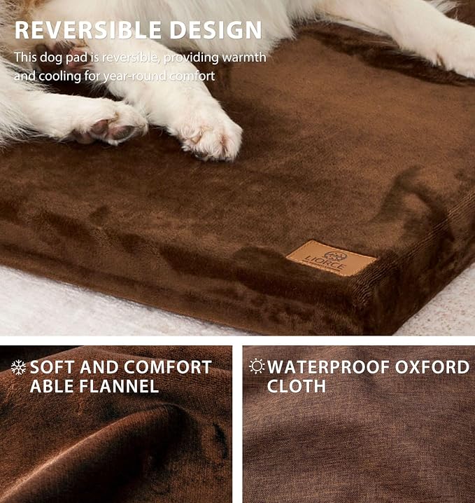 LIORCE Dog Crate Pad - Dog Bed Large Sized Dogs with Removable Washable Cover and Waterproof Lining - XL Memory Foam Pet Bed for Crate - Reversible Kennel Mat (Cool & Warm), 42-inch, Brown - Image 4