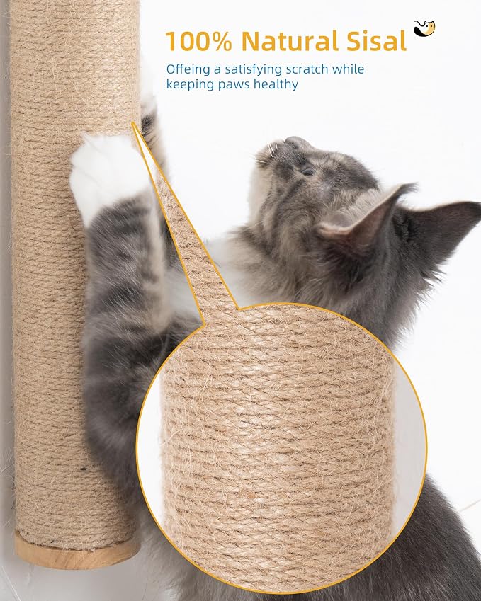 Aechonow 34" Cat Scratching Post, Wood Wall Mounted Cat Scratcher for Cats | Cat Wall Scratcher,Cat Wall Furniture for Indoor Cats,Cat Wall Wood Climber, Natural Sisal,Tall & Sturdy Corner Climbing Pole - Image 5