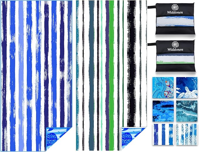 Widdonen Microfiber Beach Towel,Compact 2 Pack-71x32 Inch with Bag Travel | Extra Large,Lightweight,Thin,Sand Free,Quick Dry,Absorbent.Packable for Camping,Swim,Pool,Bath,Picnic,Cruise Essentials Gift by WIDDONEN