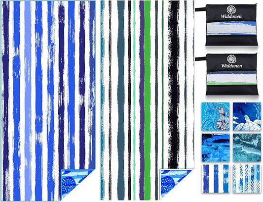 Widdonen Microfiber Beach Towel,Compact 2 Pack-71x32 Inch with Bag Travel | Extra Large,Lightweight,Thin,Sand Free,Quick Dry,Absorbent.Packable for Camping,Swim,Pool,Bath,Picnic,Cruise Essentials Gift by WIDDONEN