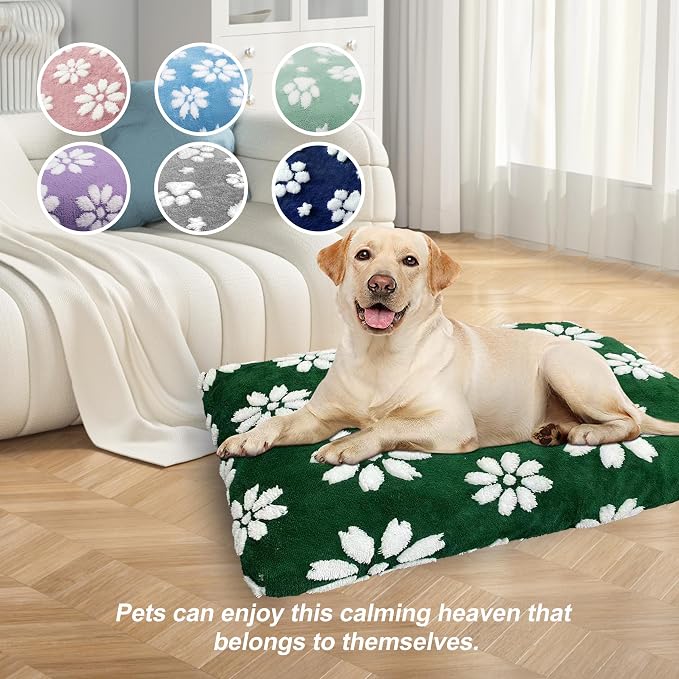 Cute Fluffy Dog Beds for Large Dogs, 35"x 22", Green Flower | Thick Dog Bed for Crate Kennel, Pet Bed with Removable Washable Cover, Anti-Slip Bottom - Image 4