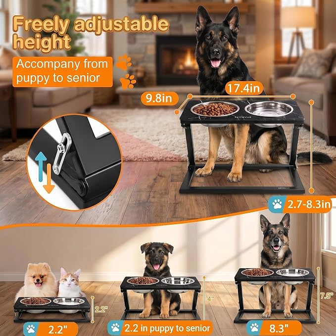 Elevated Dog Bowl, Adjustable Height and Tilt Angle Dog Bowl Stand | Precisely Adjust Height And Tilt Angle, Easy To Clean, Equipped With 2 Stainless Steel Food Bowls, Sturdy And Durable. - Image 4