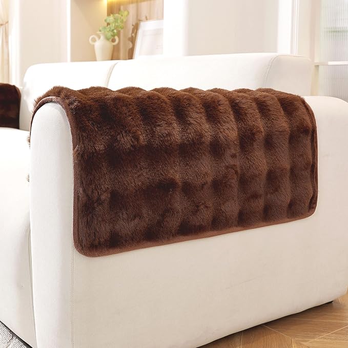 Waterproof Dog Bed Cover Non Slip Couch Covers for Dogs Washable Soft Faux Fur Sofa Cover Couch Covers for 3 Cushion Couch Sofa Pet Friendly (Brown, 24" x 24" 2 Pack) by Hittun