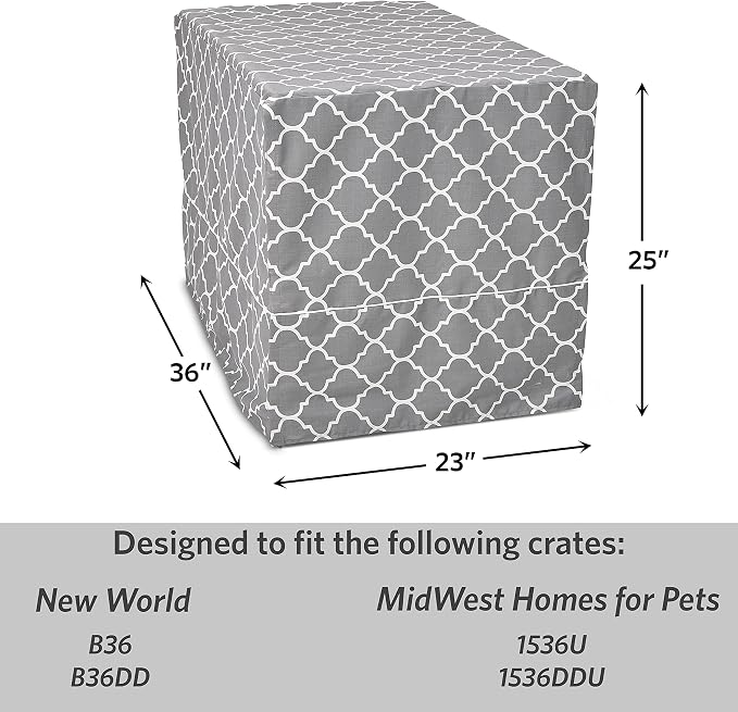 MidWest Homes for Pets Intermediate Dog Crate Cover Featuring Teflon Fabric Protector, Poly-Cotton Privacy Kennel Cover Fits Most 36-Inch Crates, Gray Designer Print, Machine Washable, Reduces Barking - Image 7