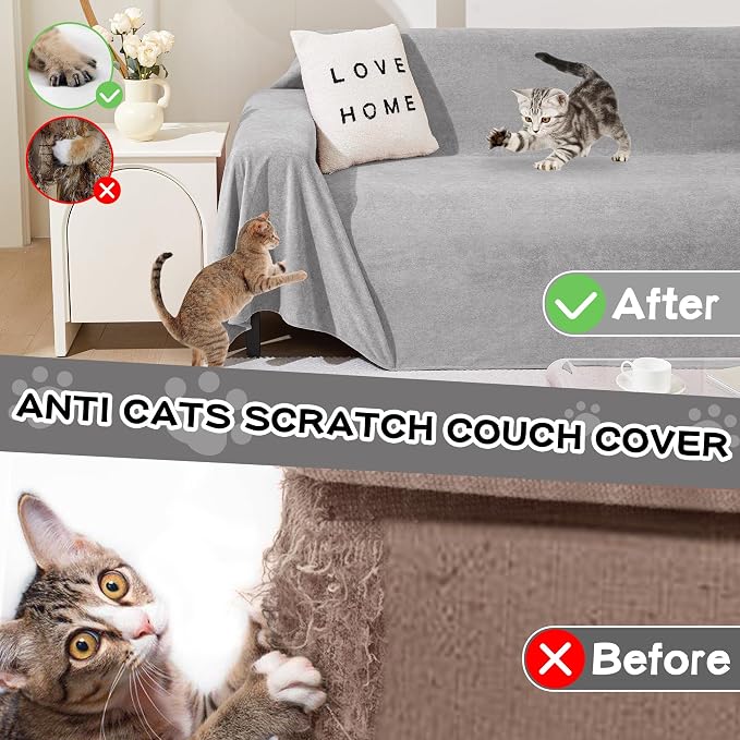 MEETSKY Couch Cover for 3 Cushion Sofa,Cat Scratch Proof Couch Protector Washable Sofa Covers Sectional Couch Covers for Dogs Soft L Shape Sofa Slipcover for Pets Kids, 91" x134”,Light Grey - Image 2