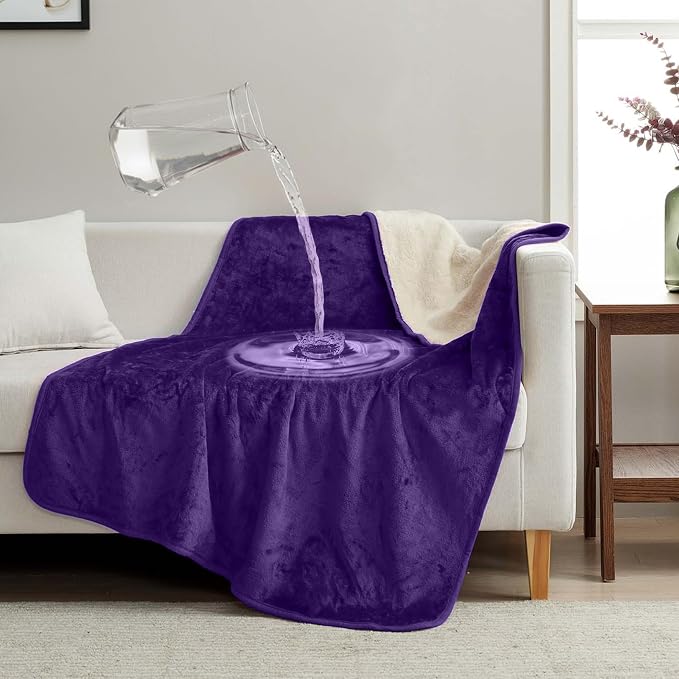 Waterproof Blanket for Bed, Couch & Sofa, Reversible Sherpa & Flannel Throw Blanket, Leakproof Soft Washable Furniture Protector for Pets & Home (Purple, 60"x80") - Image 2