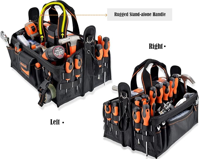 WELKINLAND 19-POCKETS Tool tote, HVAC tool bags organizer, Heavy-Duty electrician tools bag, Tool tote bag w/socket organizer tool boxes, Stay-Up maintenance tools bags - Image 3