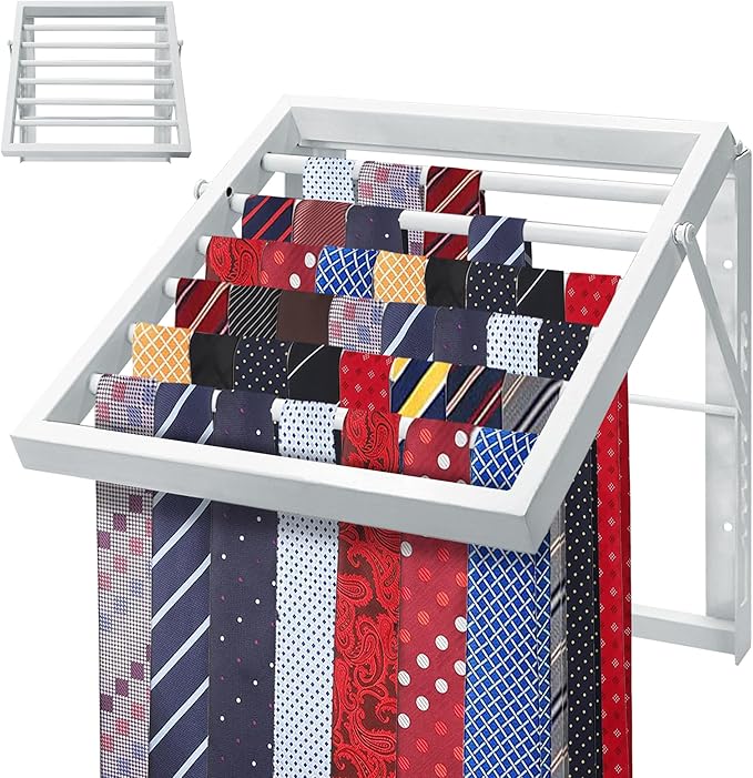 Tie Rack Wall Mounted, Adjustable Angle Tie Organizer for 60 Ties & Scarves | Holds up to 60 Ties, 10 Angle Slots, Wall-Mounted Easy Installation, Long-Lasting Design by Montex