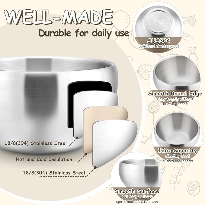 HaWare Kids Plates and Bowls, 8 Pieces Stainless Steel Dish Set, Reusable Dinnerware for Camping, Hiking, Travel, Picnic, Non-toxic Tableware set for Kids Self-feeding, Dishwasher Safe - Image 3