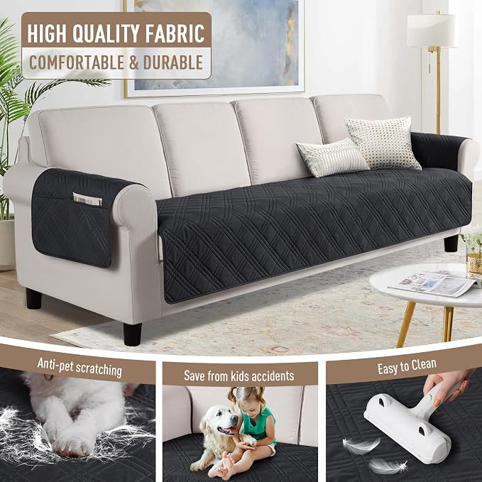 TAOCOCO Waterproof Oversized Couch Covers for Pets Dogs with Non Slip Backing, Sofa Seat Covers with Pocket for 4 Cushion Couch Washable Dog Couch Protector Sofa Slipcovers(Oversized Sofa, Black) - Image 4