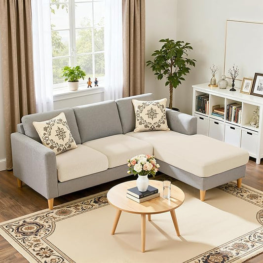 Hokway Chaise Cover and Couch Cushion Covers Set, Separate Sectional Sofa Cushion Slipcovers, Reversible Cushion Protector for L-Shaped Sofa(2 Pieces for Seater & 1 Piece for Chaise, Creamwhite) by Hokway