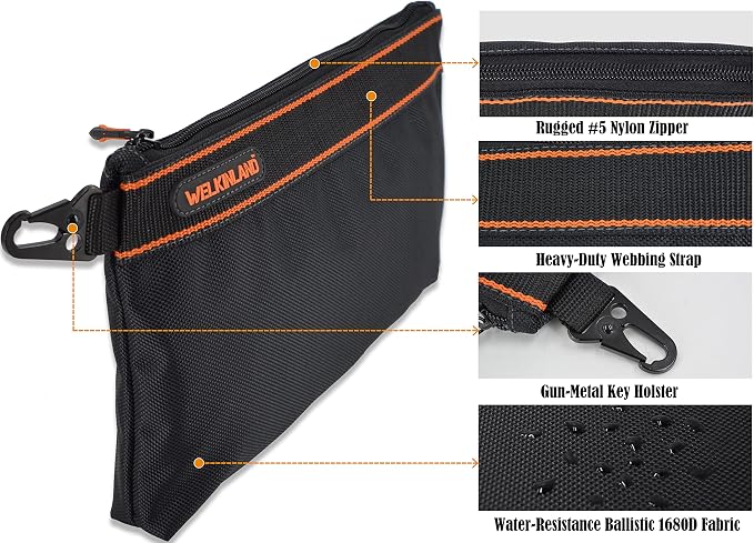 WELKINLAND 4-Packs Small tool pouch, Heavy-Duty Tool pouches, Electrician tools pouch bag, Tools pouches w/clip, Small Zippered tool bag - Image 7