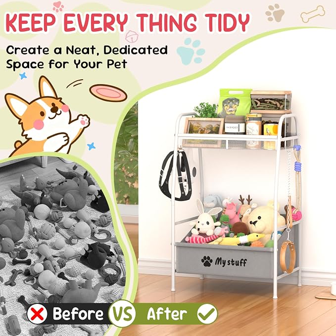 Kaiferty Medium Dog Toy basket, Toy Box for Dogs, Pet Toys Bin Dog Metal Wire Basket for Toys, Food Storage, Storage Organizer Chest Storage, Toy Box for Living Room Area (White) - Image 6
