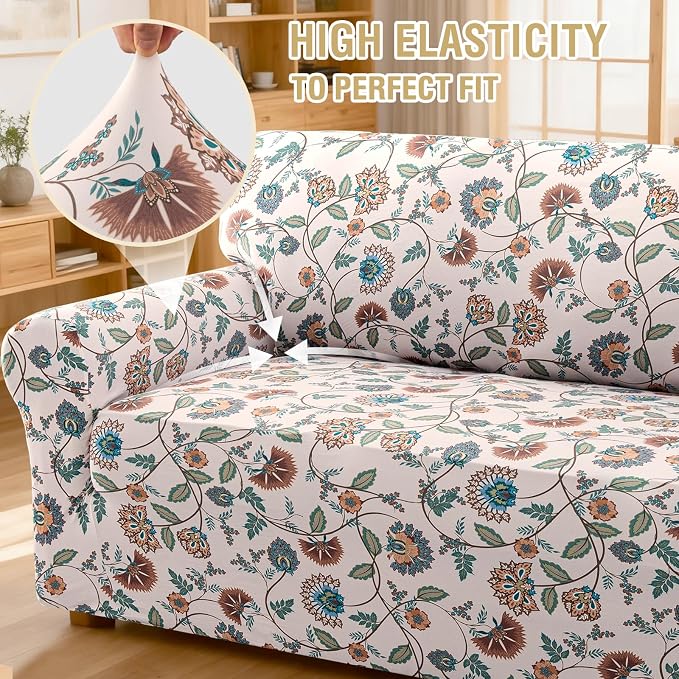 H.VERSAILTEX Printed Loveseat Covers 2 Cushion Couch Covers for Sofa Floral Pattern Love Seat Couch Covers High Stretch Sofa Cover Super Soft Couch Protector for Dogs(Cottage Charm,Loveseat) - Image 6