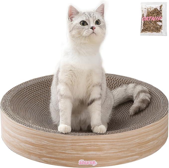 CSR1010J Nelson 20.13" Modern Cardboard Round Bowl Cat Scratcher with Catnip, Oak Wood by THELICKERSTORE