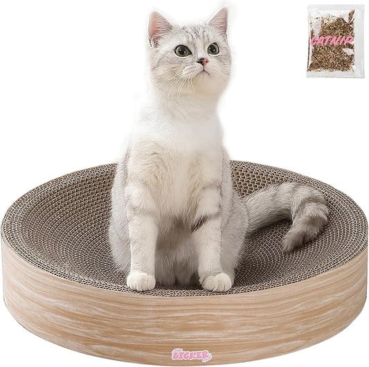 CSR1010J Nelson 20.13" Modern Cardboard Round Bowl Cat Scratcher with Catnip, Oak Wood by THELICKERSTORE
