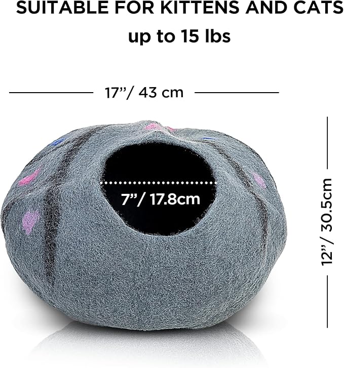 Woolygon Premium Felt Cat Cave Bed – Wool Kitty Beds Handcrafted Kitten Caves Bed for Indoor Cats - Made from Merino Wool, Foldable Cat Hideaway Covered Cat House Pod (Enchanted) - Image 3