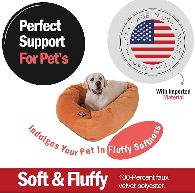 Majestic Pet 40 Inch Micro Velvet Calming Dog Bed Washable – Cozy Soft Round Dog Bed with Spine for Head Support - Fluffy Donut Puppy Mat 40x29x9 (inch) Large – Orange - Image 2
