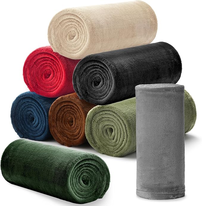 8 Pcs Flannel Fleece Throw Blanket Bulk 50 x 60 in Soft Fleece Throw Blankets Coral Bed Sofa Bulk Color Winter Warm Pet Blanket for Home Office Wedding Season Gift Homeless Donation (Dark Colors) by Bornerwhite