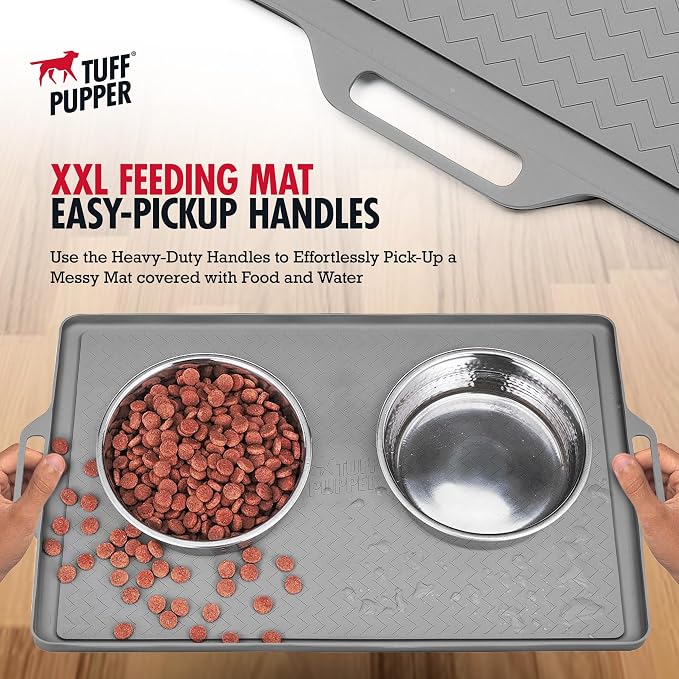 Tuff Pupper 22x16 Medium Dog Feeding Mat for Food and Water | Dog Food Mats for Floors | Waterproof Dogs Water Bowl Mats | Dogs Placemats Pet Food-Mat | Silicone Feeding Mat for Cats and Cat Bowls - Image 4