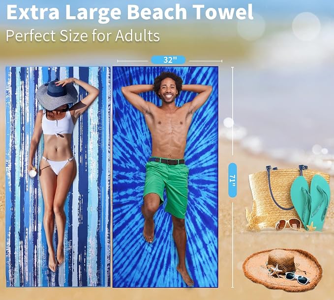 Microfiber Beach Towel Oversized 71x32 Multiple with Bag 6 Pack Bulk | Thin Lightweight Sand Free Absorbent Quick Dry Large for Travel Pool Swim Bath Cruise Sports Camping Essentials Adults Gifts - Image 7