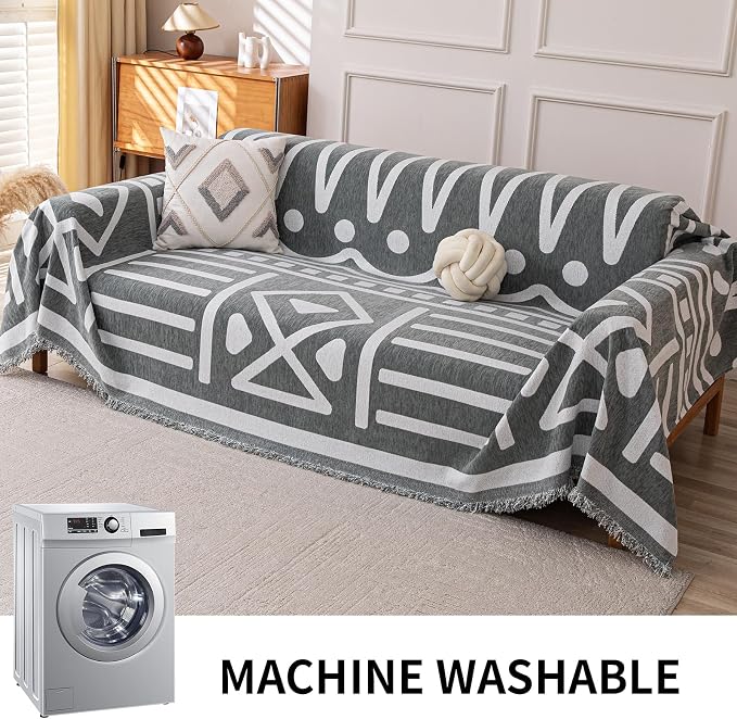 Deep Dream Boho Couch Cover, Non Slip Soft Chenille Sofa Covers for 3 Cushion Couch, Thick Sofa Slipcover Couch Covers Washable Blanket Cover for Living Room (Grey, 71"x134") - Image 8
