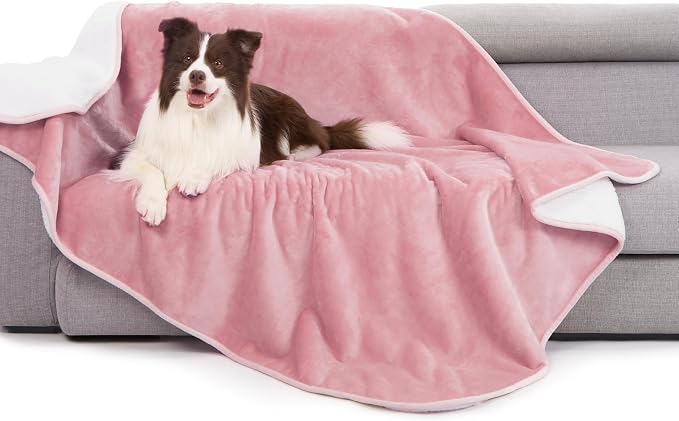 gogobunny Waterproof Bed Blanket, Reversible Sherpa Fleece Throw Blanket for Dog Puppy Cat, Furniture Cover Protects Bed Couch Sofa from Liquid Pee and Pet Fur (Pink, 50x60 inches) by gogobunny