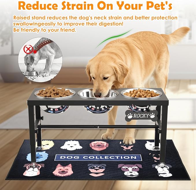 3-in-1 Elevated Dog Feeder with 3 Stainless Steel Bowls, Heavy Iron Stand, Custom Name Plate, Non-Slip Mat - Easy Clean for Multiple Dogs - Image 2