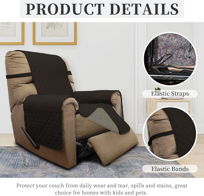 ISSUNTEX Double Protection 100% Waterproof Recliner Covers for Living Room, Reversible Furniture Protector Recliner Couch Sofa Slipcover for Dogs, Pets, Kids (Recliner, Chocolate/Beige) - Image 5