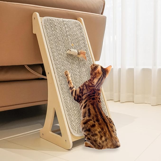 PETKARAY Cat Scratcher, Sisal Scratching Ramp, L Shape Scratch Pad for Indoor Cats, 27" Wall Furniture Protector with Mouse Toy by PETKARAY